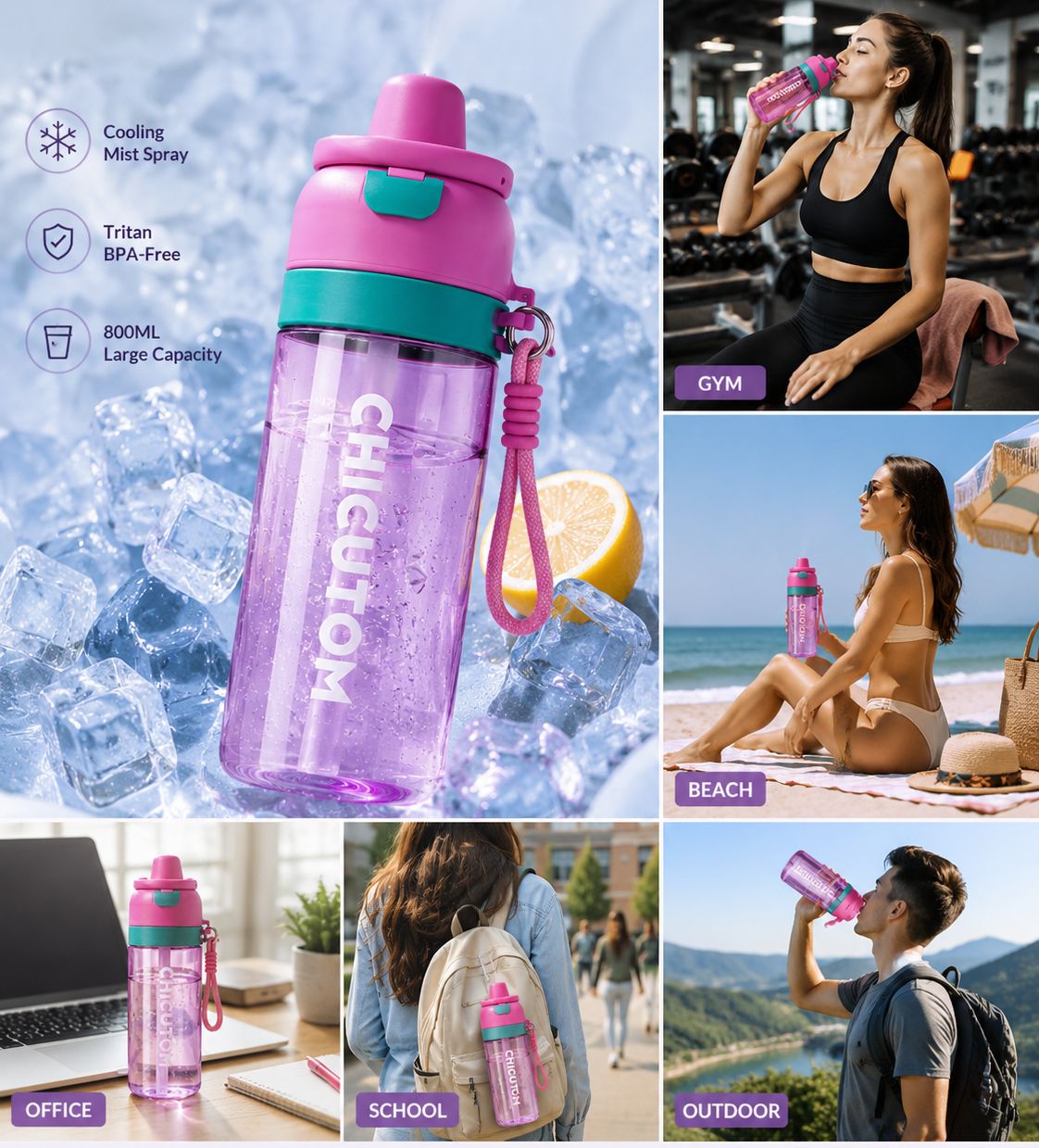 CHICUTOM™ Cooling Mist Bottle | 700ML Hydration + Refresh Spray