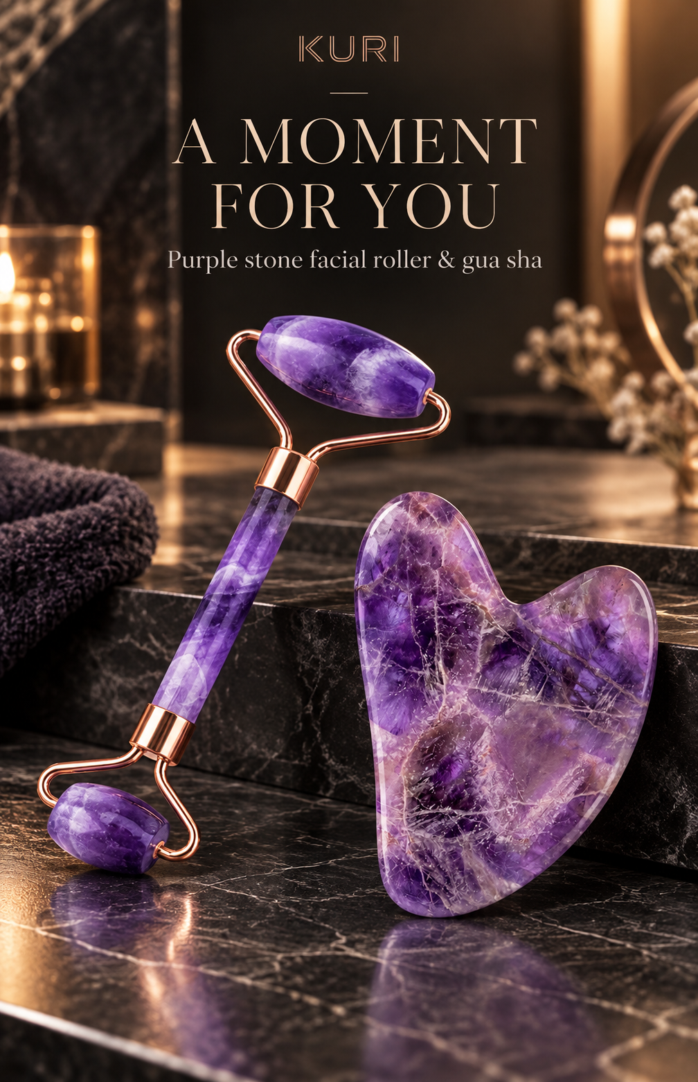 Purple Stone Facial Roller & Gua Sha