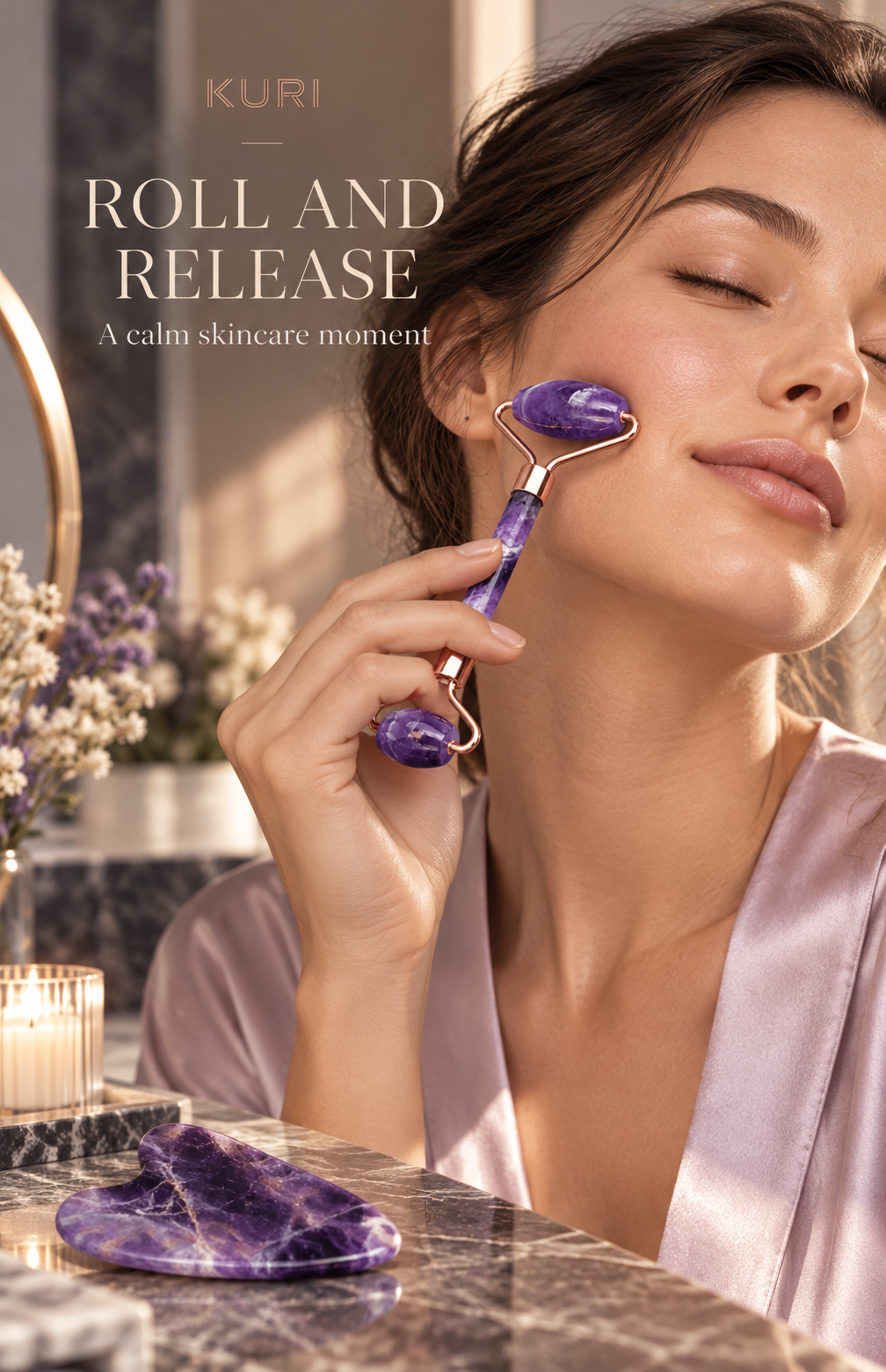 Purple Stone Facial Roller & Gua Sha