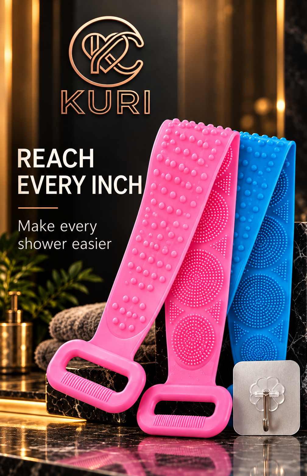 Dual-Sided Silicone Back Scrubber + Hook