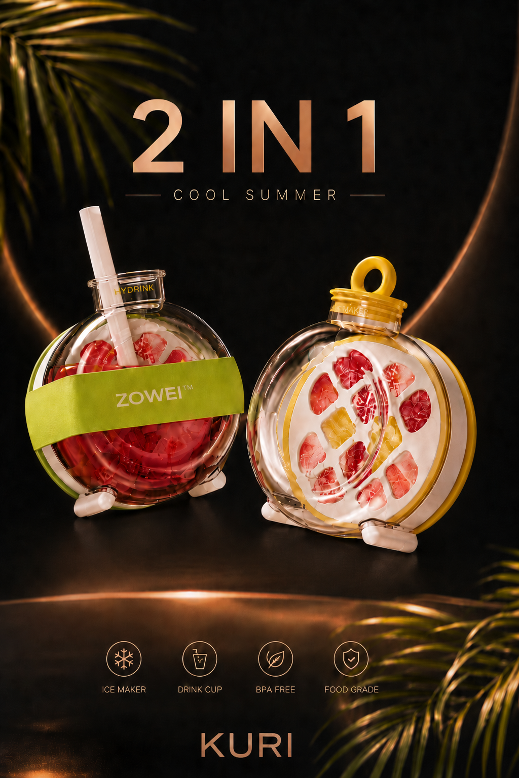 ZOWEI 2-in-1 ice-mold bottle for making ice and carrying drinks